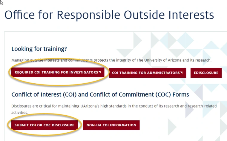 Image of buttons to click for COI training